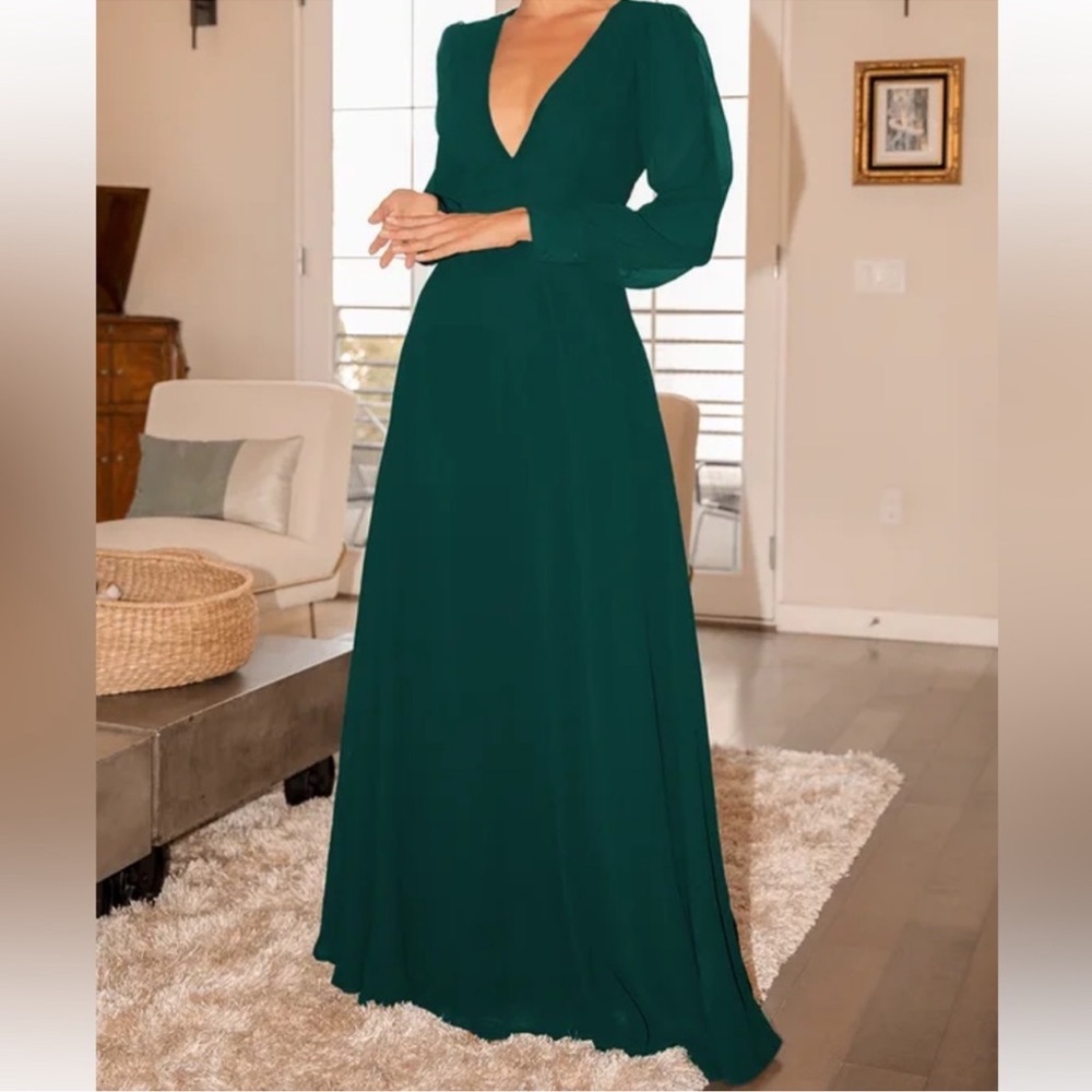 Lulus Talk About Divine NWT size 3X Hunter Green Long Sleeve Backless Maxi Dress